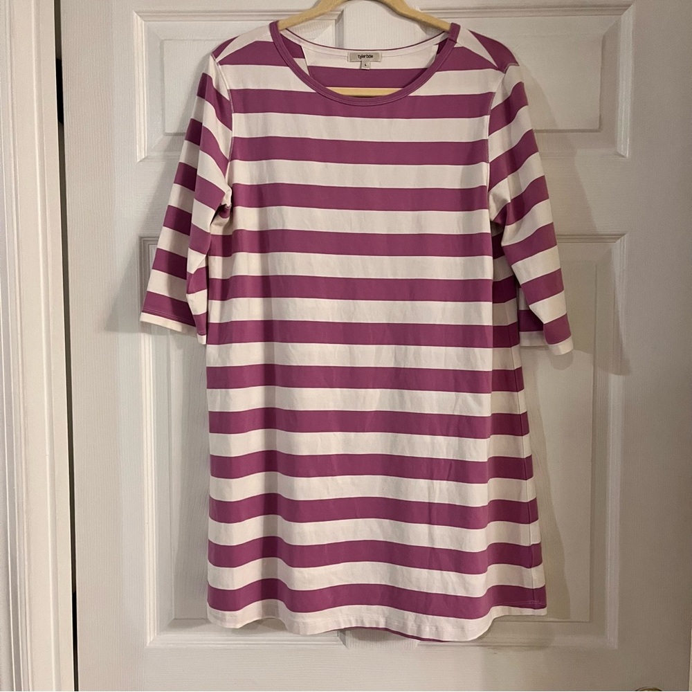Tyler Boe pink white striped t‎ shirt knit dress women’s large preppy